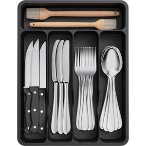 Lifewit Organizer Posate da Cassetto, Portaposate Porta Posate Cucina Cassetto Scolaposate Grande Porta Utensili Cucina, per Cucchiai Forchette Coltelli Stoviglie, 5 Scomparti, Nero