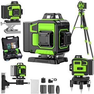 Tdyon Livella Laser Autolivellante 16 Linee, 4 X 360 °Livello Laser Autolivellante Verde, 2 x Batterie, Autolivellante, Supporto Rotante, Telecomando Cabina di Rilevamento (con Treppiede)
