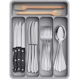 Lifewit Organizer Posate da Cassetto, Portaposate Porta Posate Cucina Cassetto Scolaposate Grande Porta Utensili Cucina, per Cucchiai Forchette Coltelli Stoviglie, 5 Scomparti, Grigio