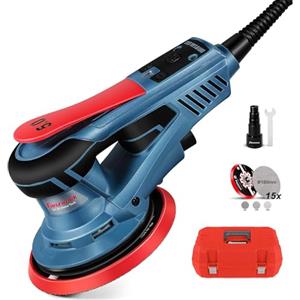 FANZTOOL Levigatrice Orbitale Senza Spazzole, 5,0 mm Levigatrice Rrotorbitale, 350W Casuale Brushless, 7 Velocità, 18 Dischi Abrasivi a Rete,Platorello 150 mm, Valigetta.Ideale per la Levigatura