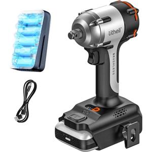 Litheli Avvitatore a Impulsi Senza Fili, coppia di 450 Nm, con batteria da 2,5 Ah, motore senza spazzole, 3 velocità e luce LED, adatto per veicoli domestici