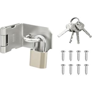 SAYAYO Catenaccio Porta in Legno Serratura Porta Chiavistello, 90 Gradi Lucchetto Hasp Con Lucchetto e Chiave per Camera da Letto, Armadio, Cassetto, Acciaio Inossidabile Argento, EMST009K-LS