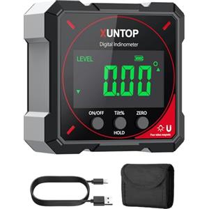 XUNTOP 4*90° Inclinometro Digitale Ricaricabile con Schermo LCD IP54 Misuratore di Angolo Digitale con 4 Lati Magnetici Livella a Bolla d'aria per Negozio di Falegnameria Livella Digitale con Type-C