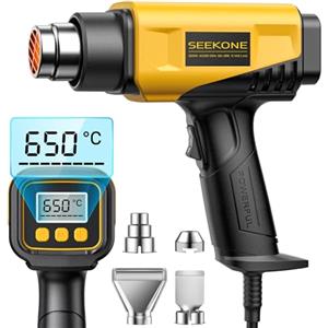 SEEKONE Pistola ad Aria Calda 2000W con LCD, 50℃-650℃ Pistola Termica Design Compatto Temperatura e Flusso D'aria Regolabili, con Protezione da Sovraccarico e Ideale per Il Restringimento del PVC