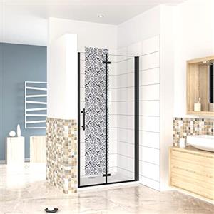 GENERIC 80x190cm Porta Doccia per Nicchia Apertura Battente Pieghevole in Vetro Temperato Trasparente 5 mm Anticalcare Telaio Nero Opaco