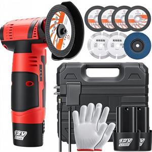 Housiwill Mini Smerigliatrice a Batteria, 19500rpm Smerigliatrice a Batteria, Smerigliatrice Angolare con Caricatore e 2 Batterie, 7 Dischi da Taglio per Tagliare, Lucidare e Levigare (Rosso)