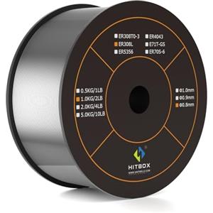 HITBOX Filo MIG con Gas 1kg (ER308L - 0,8mm) per Saldatura Acciaio Inossidabile - Filo Solido per Saldatrice MIG