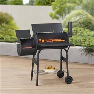 casa.pro Smoker Grill Barbecue Portatile a Carbonella Carrello BBQ in Acciaio con Affumicatore Comignolo Termometro Integrato Griglie e Ripiani