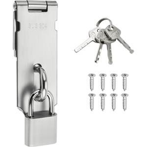 SAYAYO Catenaccio Porta in Legno Serratura Porta Chiavistello, Lucchetto Hasp Con Lucchetto e Chiave per Camera da Letto, Armadio, Cassetto, Acciaio Inossidabile Argento 105 MM, EMST009-LS