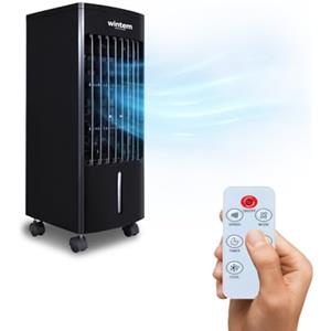 Wintem Arctic Brina Condizionatore a Evaporazione con Telecomando 5L - Raffrescatore Nero, Timer Ciclico 15h, 80W, 3 Velocità, Touch Screen, Portatile con Rotelle