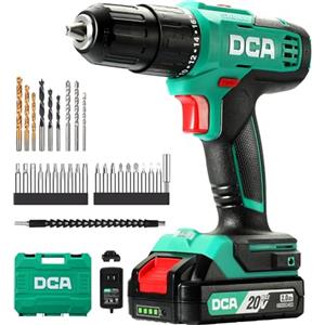 DCA Trapano a percussione a batteria 20V, 40 Nm, mandrino autoserrante da 13mm, 22500 colpi/min, 2 velocità variabili, 18+1+1, trapano a percussione con 14 punte per muratura, metallo e legno