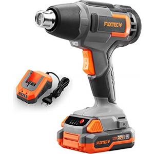 Fuxtec Pistola ad aria calda, termica 20V, fino a 550°C, FUXTEC E1HLP20, con batteria 2Ah e caricatore 2,4A- scioglimento, sverniciatura, saldatura, piegatura - riflettore e ugello deflettore