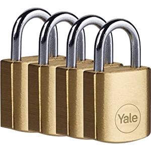 Yale Lucchetto in ottone Y110B/20/111/4 corpo 20mm, arco in acciaio, 3 chiavi, confezione da 4 lucchetti