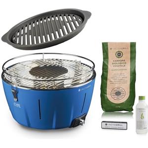 Classe Italy | Barbecue a carbonella con Griglia in Ghisa. Da Balcone, Portatile. Include Batteria Ricaricabile, Carbone e Gel per accensione. ADVANCED Blu Oceano