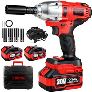 TEENO Avvitatore a impulsi a batteria da 600 N.m,1/2" Avvitatore a Impulsi 4300 RPM con 2 Batterie 4.0Ah, avvitatore a percussione con 4 ugelli(18/20/22/24mm),avvitatore a percussione per auto e uso