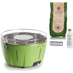 Classe Italy | Barbecue a Carbonella senza fumo, da Tavolo, da Balcone, Portatile. Include Batteria Ricaricabile, Carbone e Gel per accensione, in soli 5 minuti. Grill da Campeggio. PAK Verde Avocado