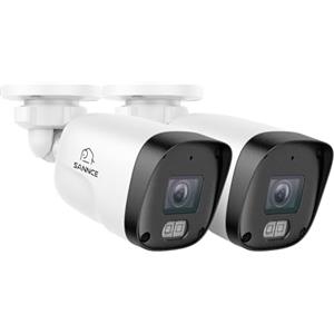 SANNCE 2 telecamere di sorveglianza 3 MP POE CCTV con audio, 2 telecamere di sicurezza per esterni, obiettivo 4 mm, visione notturna 30 m, IP67, rilevamento del movimento, senza adattatore di