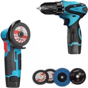DISCORAMA KIT TRAPANO AVVITATORE A BATTERIA MINI SMERIGLIATRICE ANGOLARE 12V 2 BATTERIE