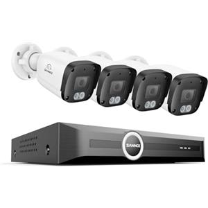 SANNCE POE - Telecamera di sorveglianza 5 MP 8 CH NVR +4 x 5 MP, impermeabile, con LED Smart IR, Rilevamento del Movimento, Allarme APP,Visione Notturna fino a 30M