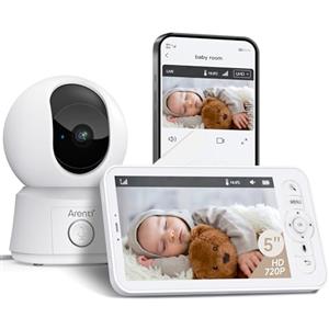 ARENTI 1080P Baby Monitor Video e Audio, Telecamera Bambini con Monitor 5'', Rilevamento di Rumore/Movimento/Zone Pericolose, Monitoraggio Temperatura, Audio Bidirezionale, Compatibile con Alexa