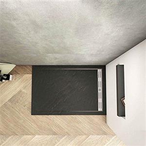 AICAit Piatto Doccia Nera Ruvida Rettangolare 70x80x3cm in Pietra Vulcanica e Resina Mista Ultraslim con Scarico Sifone Piletta