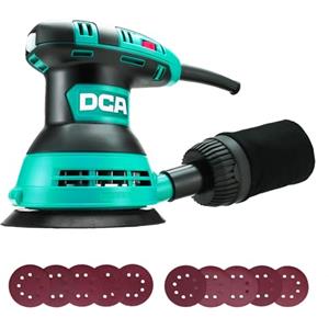 DCA Levigatrice Orbitale 300W, 6 Velocità Variabili 12000RPM Levigatrice Rotorbitale, Collecteur de Poussière, 10psc 125MM Dischi Abrasivi per la Lavorazione del Legno, Levigatura, Lucidatura, DIY