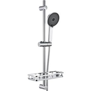 Auralum Saliscendi Doccia con Soffione 5 Geti e Mensola Doccia, 70 cm Asta Doccia Acciaio Inox con Supporto Soffione Regolabile, Colonna Doccia Senza Miscelatore Adattarsi ai Fori Esistenti, Cromo