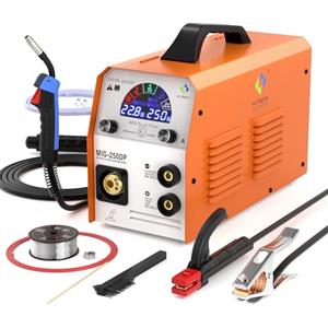 HITBOX MIG250DP Singolo Impulso Saldatrice a Filo Continuo 5 In 1 Portatile Multiprocesso Saldatrice MIG Con 250A 230V MIG TIG ARC Saldatrice Inverter, Schermo a Colori, Alluminio Saldato