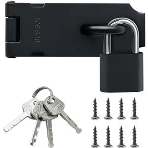 Sayayo Catenaccio Porta in Legno Serratura Porta Chiavistello Nero, Lucchetto Hasp Con Lucchetto e Chiave per Camera da Letto, Armadio, Cassetto, Acciaio Inossidabile 108 MM, EMST009-B