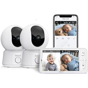 ARENTI Baby Monitor Video e Audio con 2 Telecamere 1080P, Telecamera Bambini con Monitor 5'', Rilevamento Intelligente, Audio Bidirezionale, Promemoria di Allattamento, Sensore di Temperatura