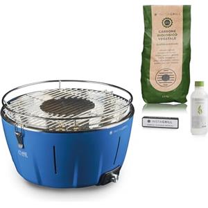 Classe Italy | Grill a Carbonella senza fumo, da Tavolo, da Balcone, Portatile. Include Batteria Ricaricabile, Carbone e Gel per accensione, in soli 5 minuti. Barbecue da Campeggio. PAK Blu Oceano