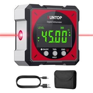 XUNTOP LCD Level Box Digitale Ricaricabile con Laser Elettronico Angle Finder 4x90° con 4 Lati Magnetici con Cavo Type-C per Ricarica Inclinometro Livella Laser Impermeabile con Retroilluminazione