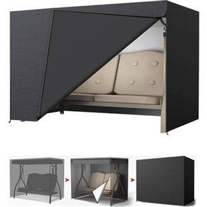 LCGOD Copertura per dondolo da giardino a 3 posti, impermeabile, con cerniera, in tessuto Oxford 600D nero, per esterni, antipolvere, anti-neve, antivento, anti-UV (215 x 125 x 170 cm)