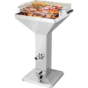 TLGREEN 63*48*92cm Barbecue a colonna in acciaio inox, Barbecue da esterno con griglia cromata, Cassetto cenere e ventilazione, Altezza regolabile in 3 posizioni, per Outdoor, Camping, BBQ, Giardino