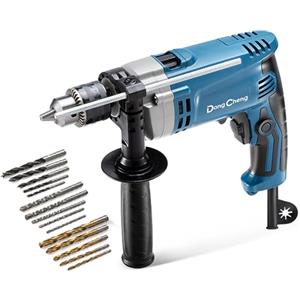 Dong Cheng DongCheng Trapano a percussione da 710 W, 2 in 1, mandrino da 13 mm, 45,000 IPM, 3000 giri/min, manico girevole a 360°, con 15 punte per metallo, legno e muro di mattoni