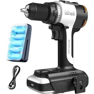 Litheli Trapano Avvitatore a Batteria 20V, 10000mAh Li-ion, Trapano Avvitatore 60 Nm, 17+1 Coppie Avvitatore Elettrico, 2 Livelli di Velocità e Luce a LED