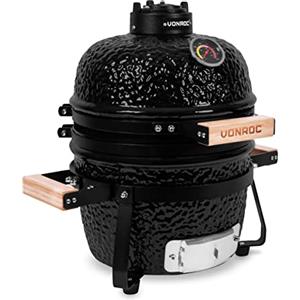 VONROC Barbecue a carbonella kamado 13 pollici. Ø27cm superficie di cottura. Con base e copertura antipoggia. In ceramica