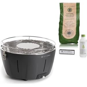 Classe Italy | Barbecue da Tavolo a Carbonella senza fumo. Con Batteria, Carbone e Gel INCLUSI. Barbecue portatile, si accende in soli 5 minuti. Grill da Campeggio. PAK Nero Antracite