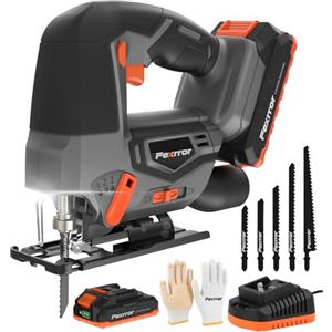 Fexrror Seghetto Alternativo, Fexrror Seghetto Alternativo a Batteria 20V, Con 2,0Ah Batterie et Caricatore Rapido, 4 Impostazioni Orbitali, Angolo Regolabile ± 45°, 5 Lame, Cambio Lama Rapido