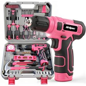 Hi-Spec Trapano Avvitatore Batteria 8V, Set Attrezzi da Lavoro Completo in Valigetta per Forare e Avvitare Fai da Te in Casa, 74 Pezzi, Rosa