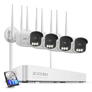ZOSI 5MP Aurora Lux Kit Telecamera di Sorveglianza WiFi con 4K 8CH NVR 1TB, Allarme Suono e Luminoso, Rilevamento di Persona/Veicolo, Visione Notturna a Colori con Proiettore, Accesso Remoto