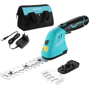 DURATECH Tagliasiepi a Batteria 12V blu, 2-in-1 Forbici a Batteria con 2 lame, batteria da 2Ah, caricabatterie e borsa, tagliaerba elettrico Per diserbare, potare gli alberi, tagliare l'erba