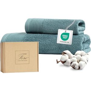 Ferò Set Asciugamani Bagno di Lusso 2 Pezzi, OEKO-TEX 100% Cotone Premium 550 g/m², Ultra Morbido e Assorbente, Design Italiano, Coppia Asciugamani Viso e Bidet, Asciugamano 50x100, 50x30 cm, Azzurro