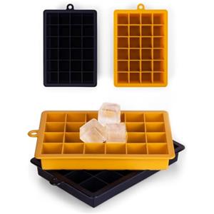 Blumtal 2x24 Ghiaccio Stampo Cubetti Silicone 2,6 cm - Vaschette Stampo Ghiaccio Silicone, Cubetti Ghiaccio Cocktail, Certificato Senza BPA, Facili da Staccare, Nero/Giallo