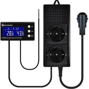KETOTEK Digitale Termostato e Igrostato con Spina e Presa con Sonda, Giorno/Notte Regolatore di Temperatura e Umidità con Timer 220V per Rettili Terrario Serra