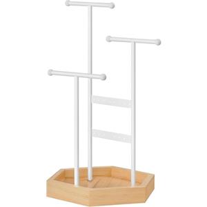 SONGMICS Espositore Portagioie, Porta Collane e Orecchini, 4 Partizioni, Supporto per Gioielli, in Metallo, Supporto per Bracciali Anelli, Idea Regalo, Bianco e Naturale JJS03NW