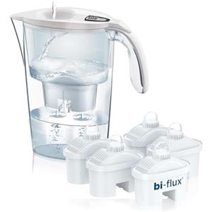 LAICA Stream Line Caraffa Filtrante - 2,3L - Bianca - Timer Digitale - 6 Filtri bi-flux Inclusi, Preserva i Sali Minerali Utili all'Organismo e Riduce Cloro e Metalli Pesanti - Made in Italy