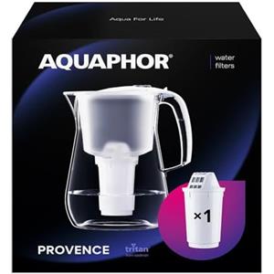 AQUAPHOR Provence bianco Caraffa filtrante con 1 Filtro A5 I Filtro per Acqua caraffa da 4,2l Realizzata in TRITAN I Riduce calcare e Cloro I Filtro Acqua da Tavolo I Perfetto per la Famiglia