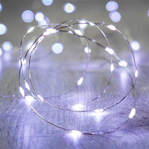 Lights4fun - Filo di 50 Micro LED Bianco Freddo a Pile su Cavo Metallico Argento