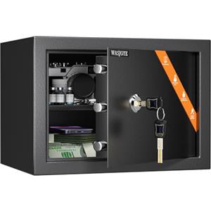 WASJOYE Cassaforte con Chiave, Cassaforte a Muro con Serratura 2 Chiaves (25×35×25 cm), Cassetta di Sicurezza da Pavimento, Casa/Ufficio Casseforti da Armadio per Soldi Telefono Medicina Passaporto